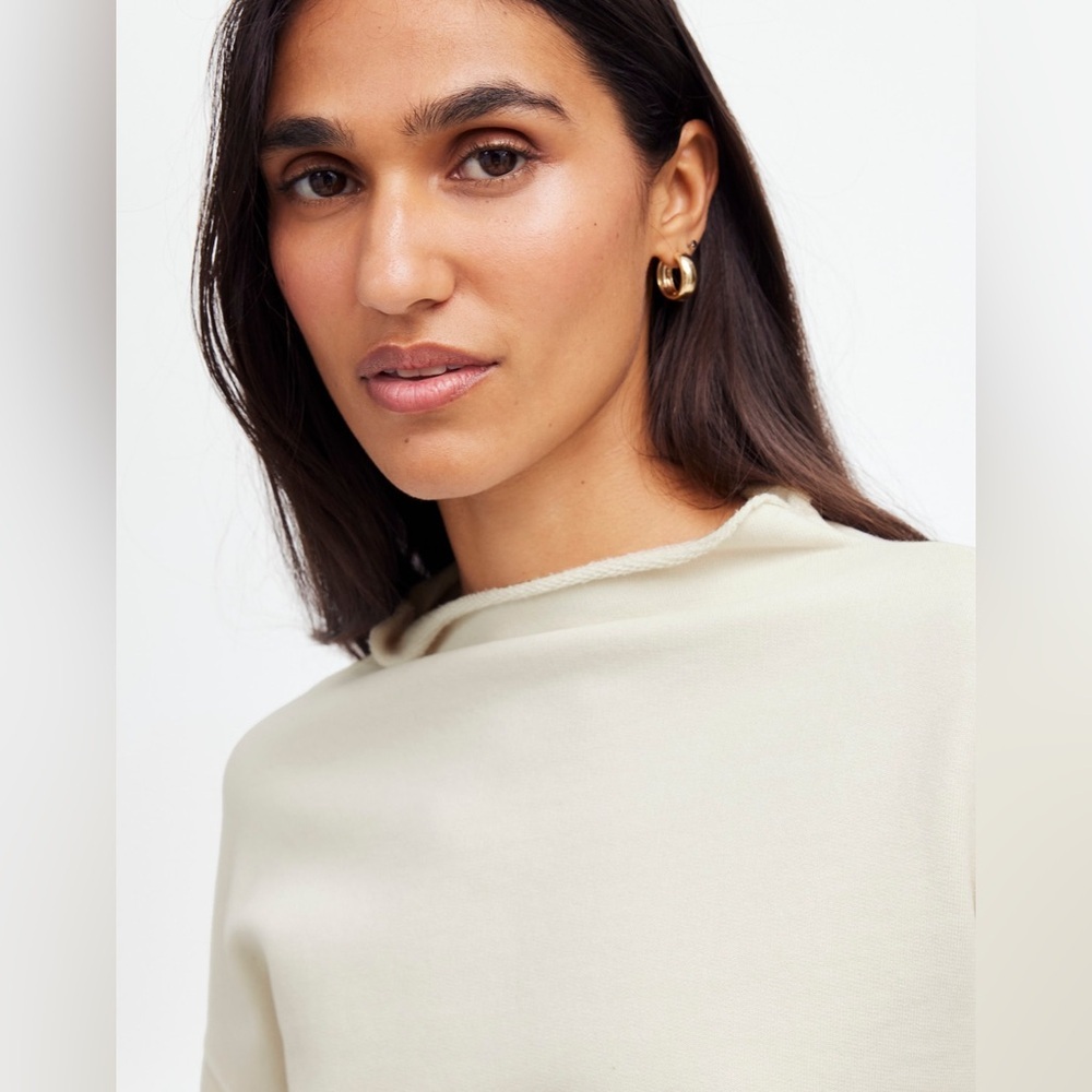Madewell Long-Sleeve Funnel-Neck Sweatshirt in Parchment - Picture 2 of 11